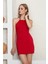 Çapraz Sırt Detaylı Kısa Kırmızı Kadın Elbise 2
