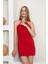 Çapraz Sırt Detaylı Kısa Kırmızı Kadın Elbise 3