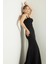Kadın Siyah Taşlı Balen Korse Yırtmaçlı Uzun Saten Abiye 3