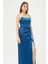 Kadın Indigo Kruvaze Astarlı Dokuma Korse Detaylı Saten Uzun Abiye Elbise 3