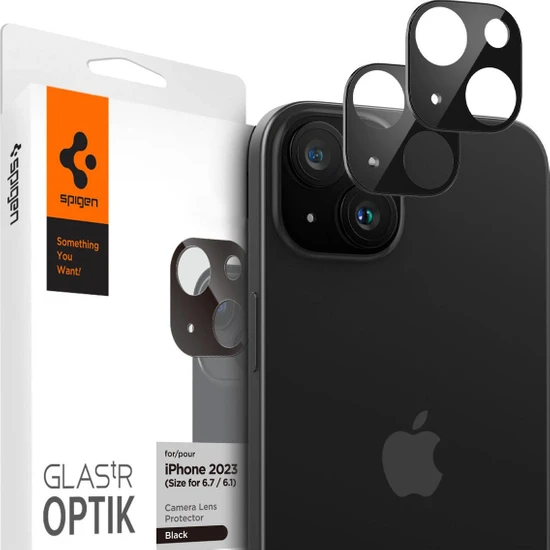Spigen iPhone 15 / 15 Plus Kamera Lens Camı Koruyucu Glas.tR Optik (2 Adet) Black - AGL06917