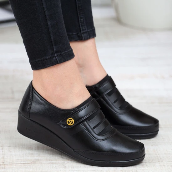 Kaof Shoes Kadın Siyah Klasik Ayakkabı Ortopedik Anne Ayakkabısı Anne Babet Ayakkabı Kadın Günlük Ayakkabı Anne Ayakkabı