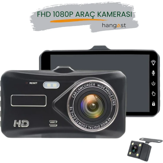 Hangast HC-005 1296P 4 IPS Dokunmatik Ekran Araç Içi Çift Kamera Gece Görüşlü Ön ve Arka Araç Kamera.