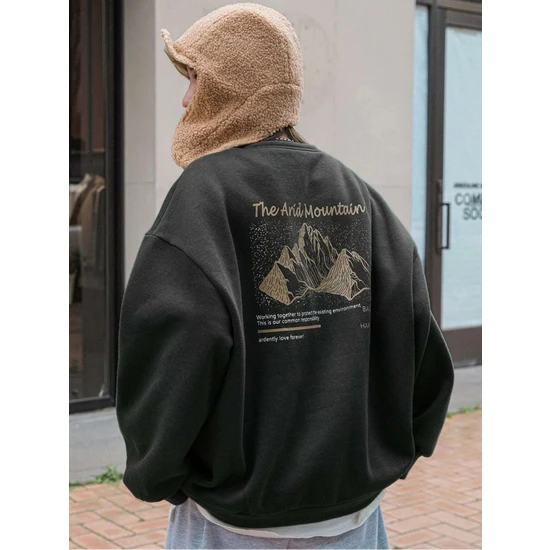 Trend Seninle Kadın Arid Mountain Baskılı Oversize Sweatshirt