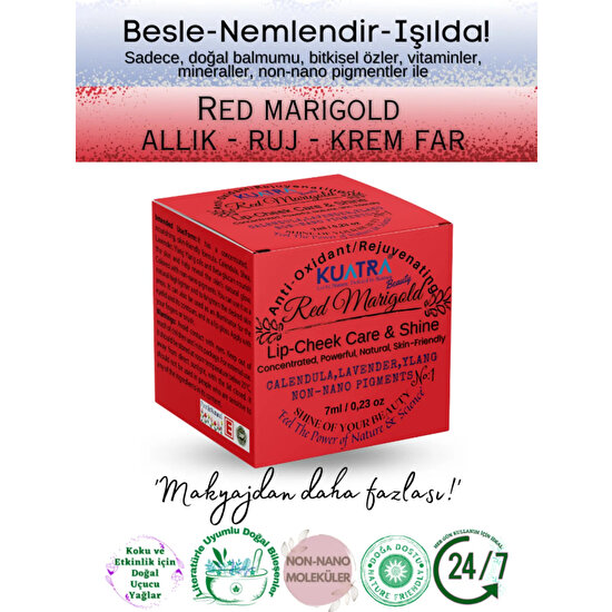 Kuatra Red Marigold  Nemlendirici - Antioksidan Işıltı Veren Balm (Doğal Içerikli Ruj- Allık)