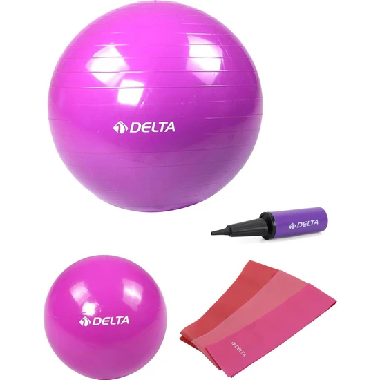 Delta 75 Cm-20 cm Pilates Topu 3'lü Pilates Bandı Egzersiz Direnç Lastiği Pilates Topu Pompası Seti