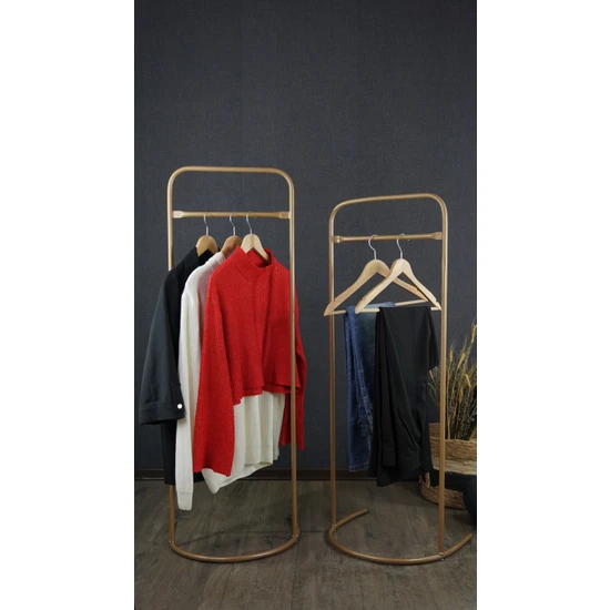 Lesay Home Yuvarlak Sedef Altın Ikili Takım Konfeksiyon Askılığı Ayaklı Elbise Askılığı Metal Kıyafet Askılık