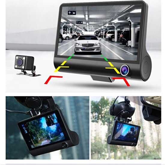 Exvol 3 Kameralı Araç Içi Kamera 1080P Hd 4 Inc Ekranlı Araç Iç+Yol+Park Kamerası