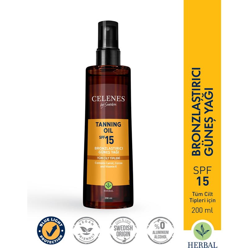 Celenes By Sweden Celenes Herbal Bronzlaştırıcı Güneş Yağı Spf 15+ 200 ml