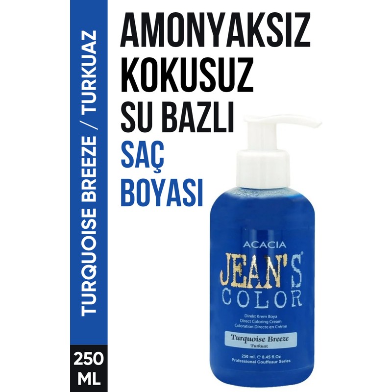 JEAN'S COLOR Jean’S Color Turkuaz Renkli Saç Boyası 250 Ml Su Bazlı Turquoise Breeze Hair Dye