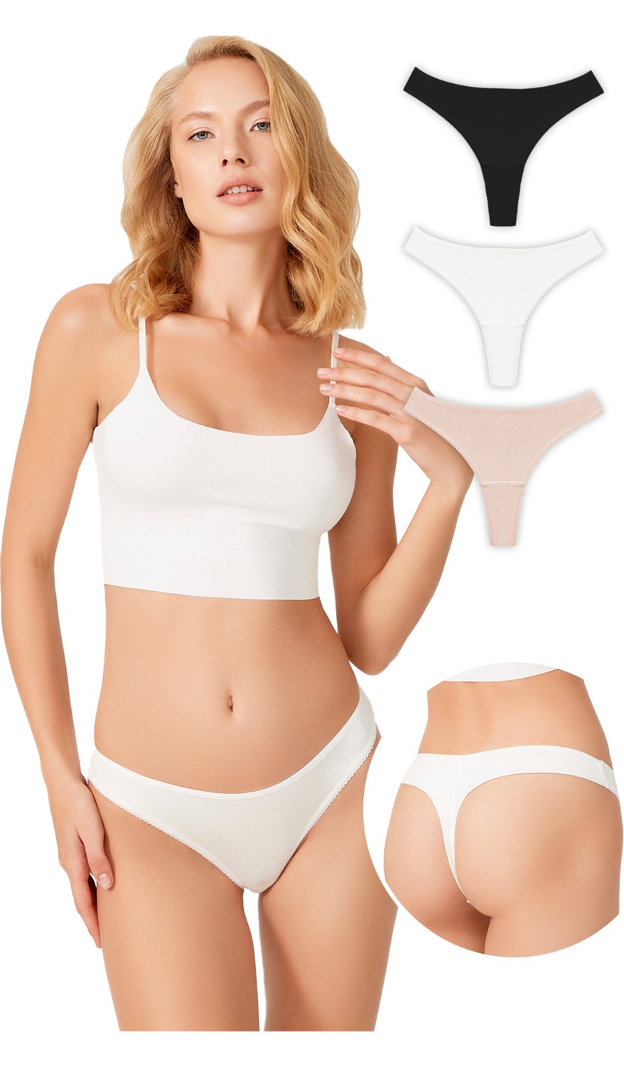 Cottonhill Basic Pamuklu Dantel Detaylı Kadın Tanga 5'li Paket Külot görsel 2