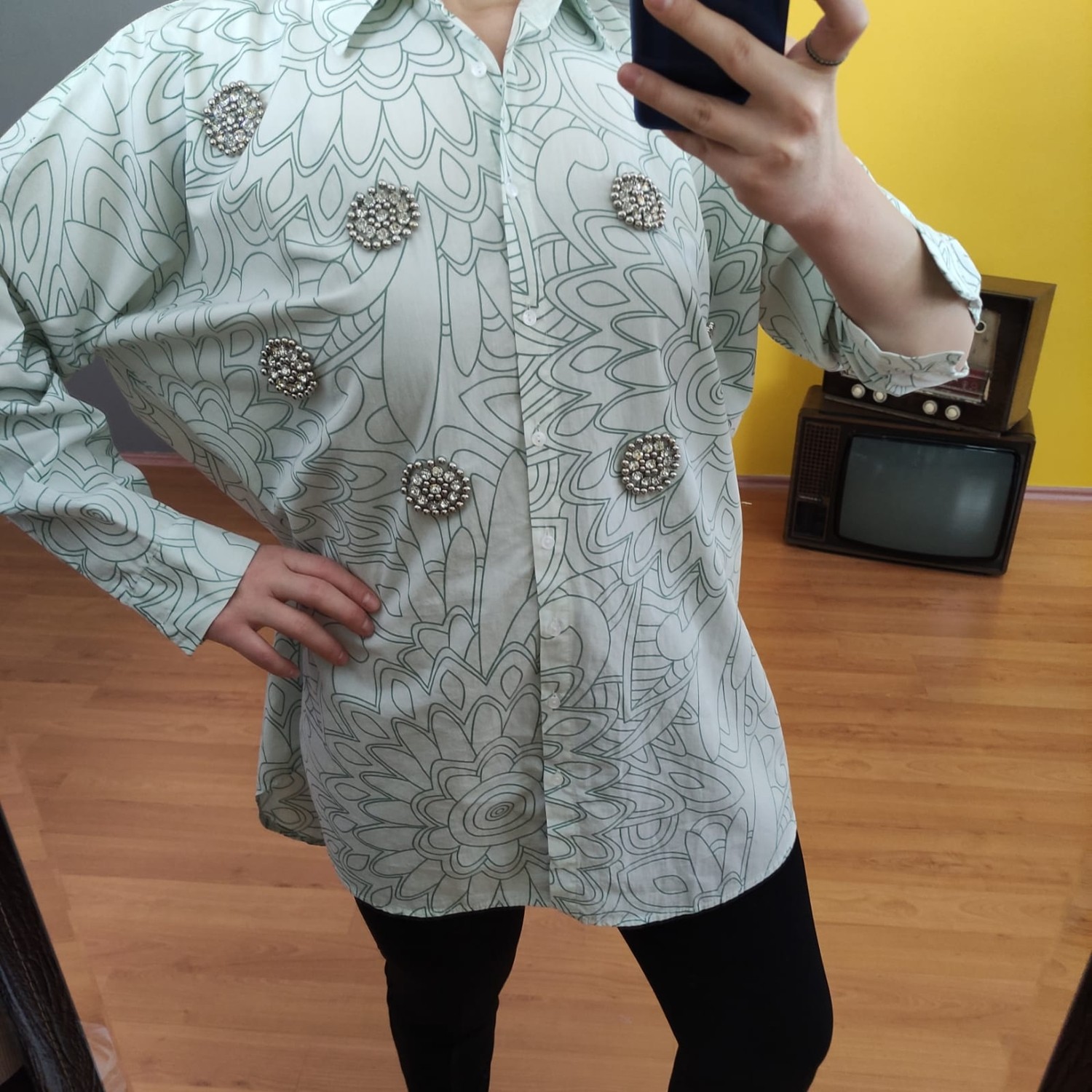 Deseo Boutique Kadın Su Yeşili Renk Standart Beden(Max 44 Beden) Işlemeli Gömlek görsel 2
