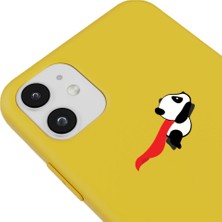 Casen iPhone 11 Silikon Özel Tasarım Uçan Sevimli Küçük Panda Minimal Sarı Renkli Telefon Kılıfı