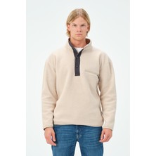 Knup Erkek Bej Yarım Fermuarlı Suni Yün Görünümlü Sweatshirt