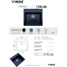 Vinox Granit Eviye Bej Tek Gözlü Mutfak Evyesi 55X50Cm (VX-55)