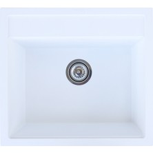 Vinox Granit Eviye Beyaz Tek Gözlü Mutfak Evyesi 55X50Cm (VX-55)