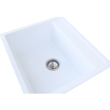 Vinox Granit Eviye Beyaz Tek Gözlü Mutfak Evyesi 55X50Cm (VX-55)