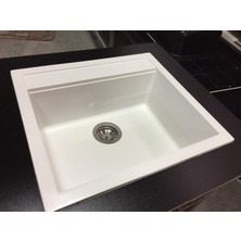 Vinox Granit Eviye Beyaz Tek Gözlü Mutfak Evyesi 55X50Cm (VX-55)