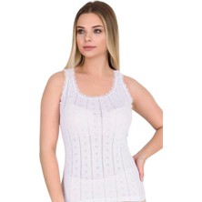 Berrak Kalp Desenli Yaka Dantelli Kalın Askılı Beyaz Atlet