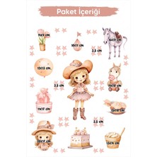 Msticker Kovboy Kız Sticker Seti, Kız Çocuk Eğlenceli Duvar Sticker Seti Çocuk Odası Duvar Kaplama Stickerı
