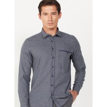 Altınyıldız Classics Slim Fit Klasik Yaka Lacivert - Gri Erkek Gömlek 4A2024100025
