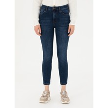 U.S. Polo Assn. Yüksek Bel Dar Paça Slim Fit Koyu Mavi Kadın Denim Pantolon Yena