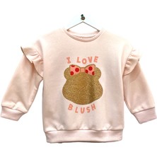 Little Tortoise Simli Mini Baskılı Fırfırlı Omuz Detaylı Kız Çocuk Sweatshirt