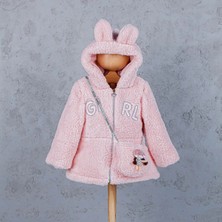 Hippil Baby 9011HP Kız Çocuk Sevimli Tavşancık Kapüşonlu Şeker Çantalı Lüxs Polar Mont