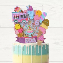 Cake Topper Dondurma Temalı Kız Çocuk Doğum Günü Süsü Dondurma Pasta Süsü Parti Malzemesi Cake Topper (19X21CM))