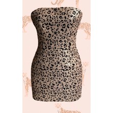 Mavi Moda Tekstil Leopar Desenli Straplez Elbise