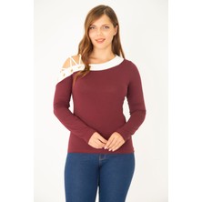 Şans Kadın Büyük Beden Bordo Kuşgözü Ve Biye Detaylı Bluz 65N36965