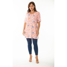 Şans Kadın Büyük Beden Renkli Bisiklet Yakalı Desenli Uzun Bluz 65N36924