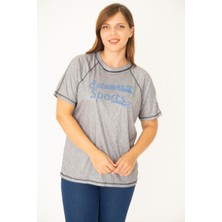 Şans Kadın Büyük Beden Gri Reglan Kol Reçme Dikişli Spor Bluz 65N36951