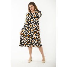 Şans Kadın Büyük Beden Renkli Uzun Kollu Desenli Elbise 65N37191