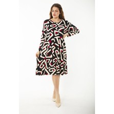 Şans Kadın Büyük Beden Renkli Uzun Kollu Desenli Elbise 65N37192