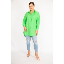 Şans Kadın Büyük Beden Yeşil Ön Düğmeli Uzun Kollu Gömlek 65N37038