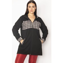 Kadın Bordo Ekose Desen Detaylı Kapşonlu Mont 65N29568