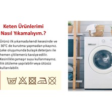 Beyaz Keten Ham Ponponlu Masa Örtüsü