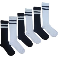 Leement Socks Kız Çocuk Dizaltı Şeritli Okul Çorap Pamuklu 6 Çift