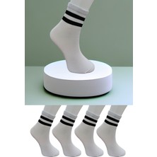 Leement Socks Dikişsiz 4 Çift Düz Şeritli Orta Konç Spor Çorap