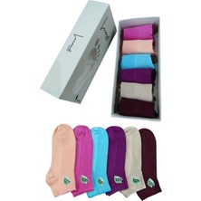 Leement Socks Kadın Bambu 6 Çift Burun Dikişsiz Düz Üstü Lacoste Örgü Kısa Patik Çorap