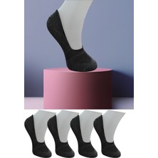 Leement Socks Dikişsiz 4 Çift Penye Görünmez Babet Çorap Slikon Kaydırmaz Bantlı
