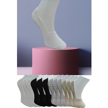 Leement Socks Dikişsiz 12 Çift Penye Görünmez Babet Çorap Slikon Kaydırmaz Bantlı