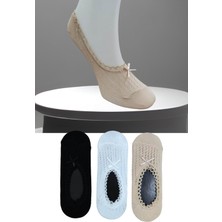 Leement Socks 3 Çift Jakarlı Örme Dantel Biyeli Babet Çorap