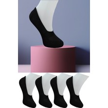 Leement Socks Dikişsiz 4 Çift Penye Görünmez Babet Çorap Slikon Kaydırmaz Bantlı