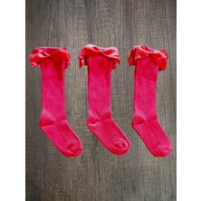 Leement Socks Kız Çocuk 3 Çift Aksesuarlı Fiyonklu Pamuklu Diz Altı Çorap
