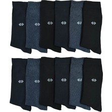 Leement Socks Erkek Likralı Pamuklu Desenli Orta Kalın Klasik Çorap 12 Çift