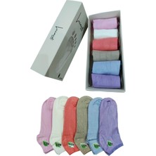 Leement Socks Kadın Bambu 6 Çift Burun Dikişsiz Düz Kısa Patik Çorap