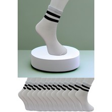 Leement Socks Dikişsiz 12 Çift Düz Şeritli Orta Konç Spor Çorap
