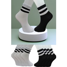 Leement Socks Dikişsiz 8 Çift Düz Şeritli Orta Konç Spor Çorap